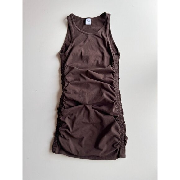 Aritzia TNA Chill Malibu Brown Cotton Jersey Ruched Mini Tank Dress, Size S - Picture 5 of 12